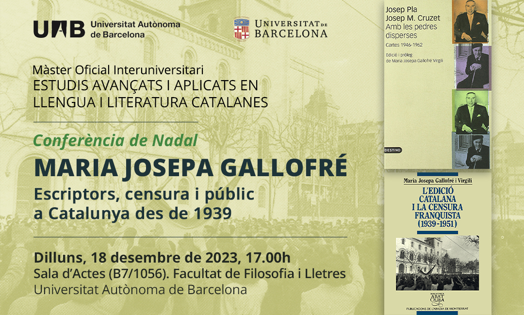 Conferència de Maria Josepa Gallofré: Escriptors, censura i públic a Catalunya des de 1939